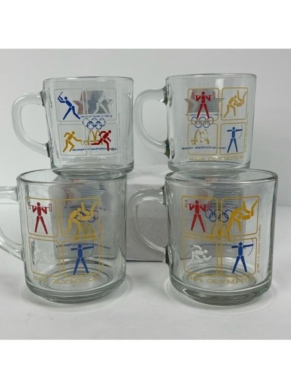 1984 McDonalds LA Olympics Anchor Hocking Glass 8oz Cups Set of 4